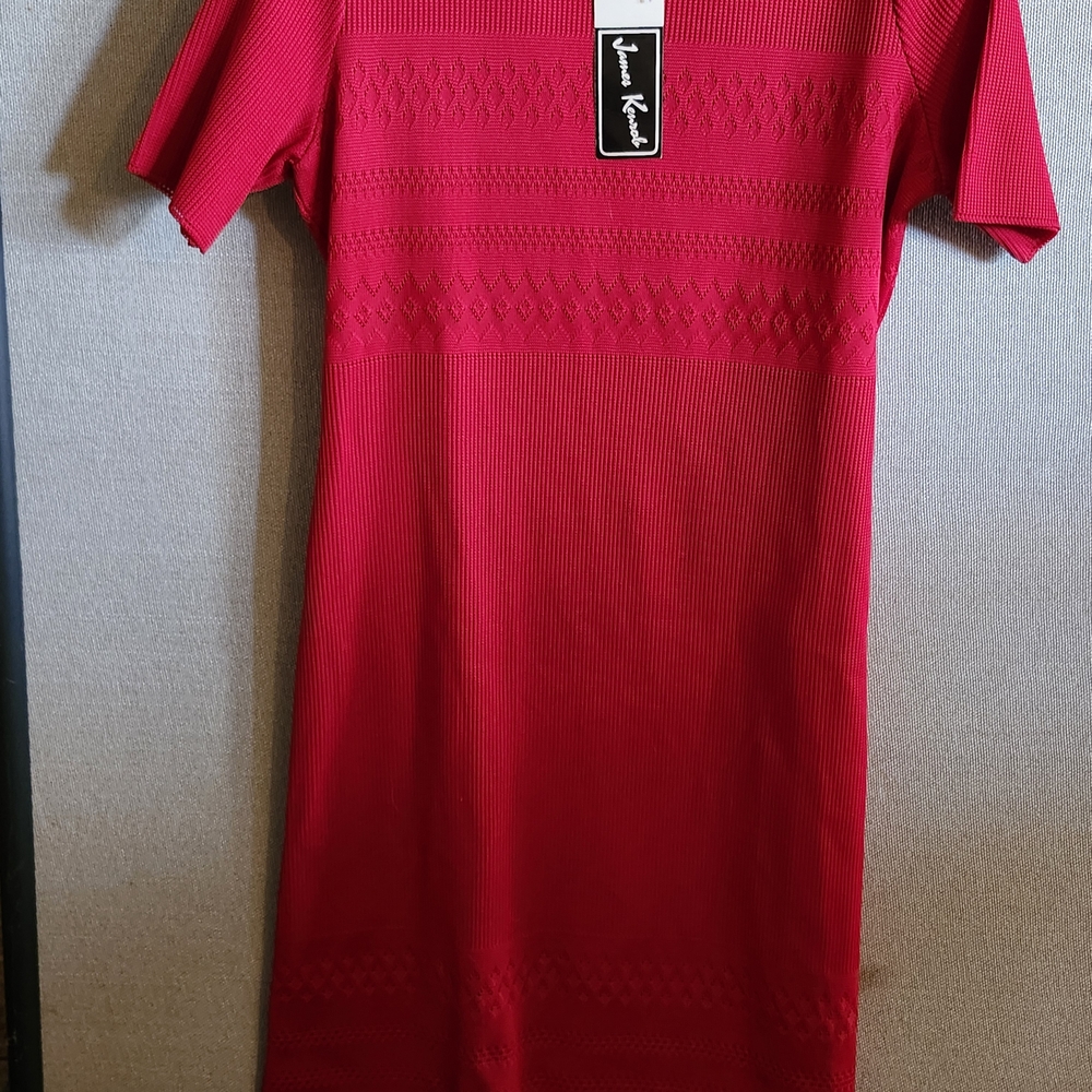 1970s James Kenrob Red Knit Dress NOS